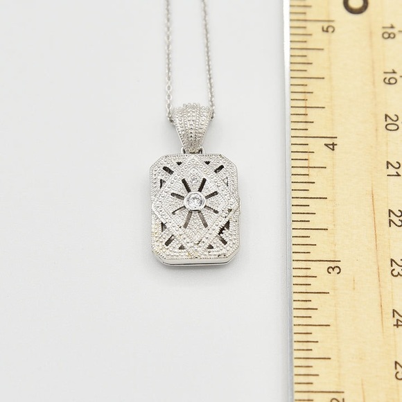 Sterling Silver 925 CZ Square Locket Pendant Couture Antique Style - Picture 3 of 4
